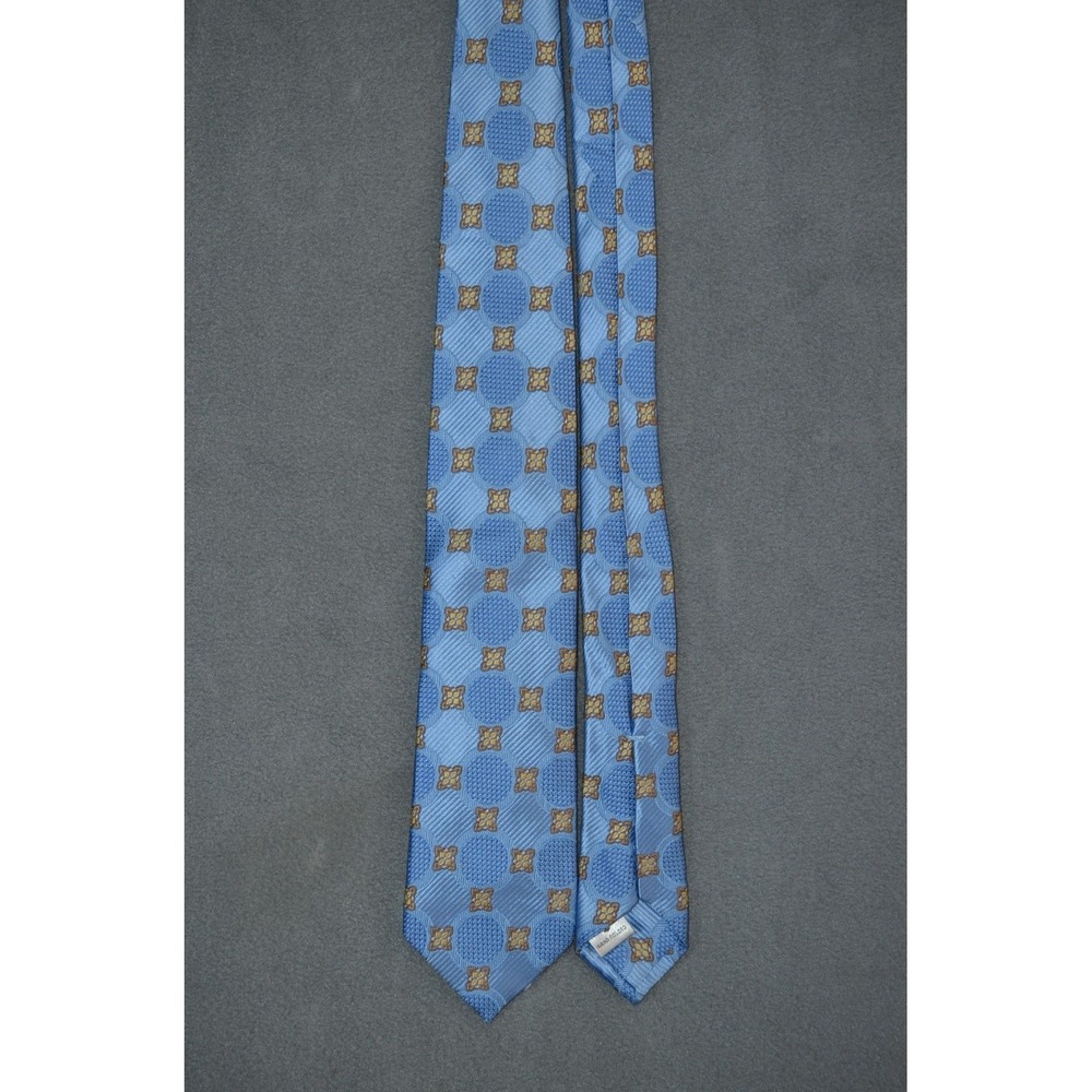 Peter Millar Silk Neck Tie Hand Folded Blue Geometric Luxury Designer